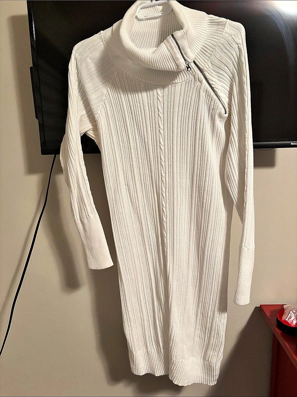 Mercer & Madison Cable Knit Cowl Neck Sweater Dress in Cream Size XL